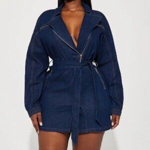 Denim Mini Dress Dark Wash - L